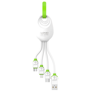 کابل سه سر الدینیو LDNIO LC95 3 In 1 USB Cable M+L+C شدت جریان 5.8 آمپر و طول 15 سانتی متر